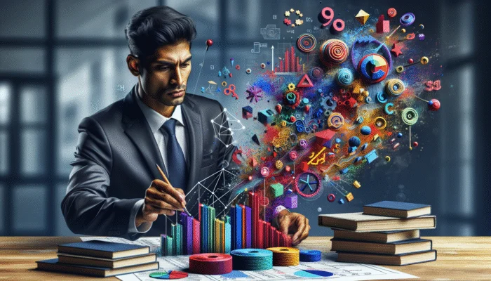 A person organizing a financial chart on a desk, surrounded by budget spreadsheets and debt strategy books, focused.