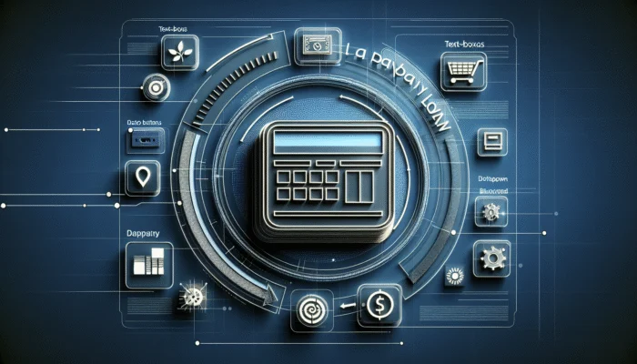A modern digital interface with a simplified payday loan application form featuring clear fields for personal and financial data.
