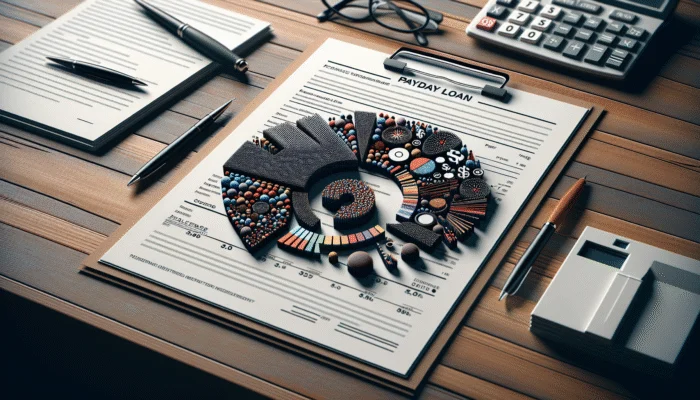 A concerned borrower reviews a financial document on payday loan charges in Mississippi, with charts and graphs on a desk.