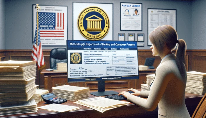 A borrower in Mississippi verifying a payday lender's license on the state's banking website.