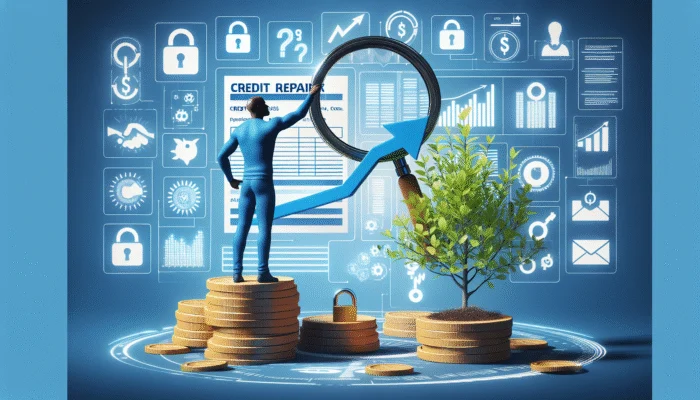 A Mississippi resident actively disputes credit report errors, surrounded by financial growth symbols, illustrating credit repair.