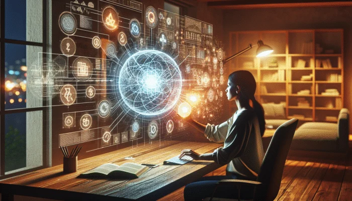 Person analyzing financial documents in home office, surrounded by charts, focused on budgeting strategy.