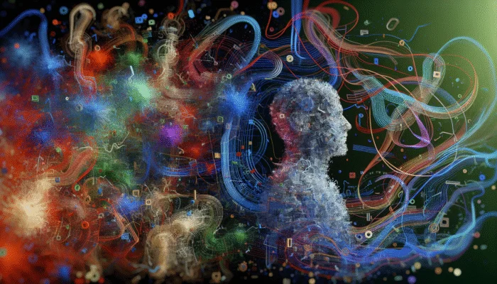 Person feeling relieved, consolidating debts into one manageable loan, symbolized by merging chaotic lines into a calm line.