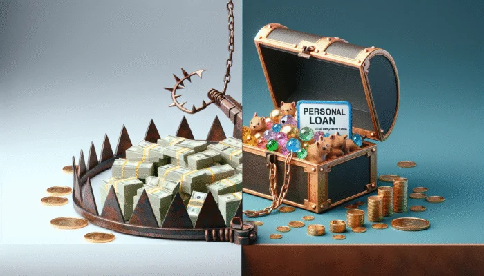 Image showing comparison of small, high-interest payday loan and larger, lower-rate personal loan with extended terms.