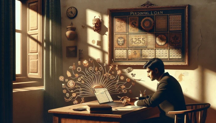 A person using a laptop to review a budget, with a calendar showing automatic payment reminders for loan management.