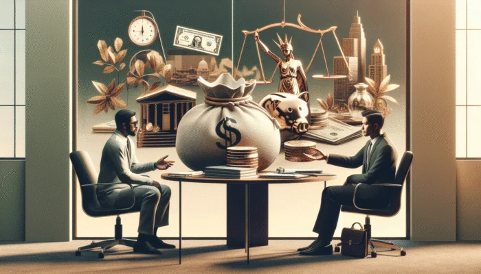 A financial planner in Mississippi advising a client on strategic use of payday loans, surrounded by charts.