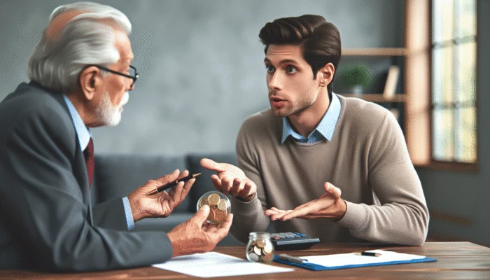 A Mississippi senior discussing credit strategies with a financial advisor in an office.