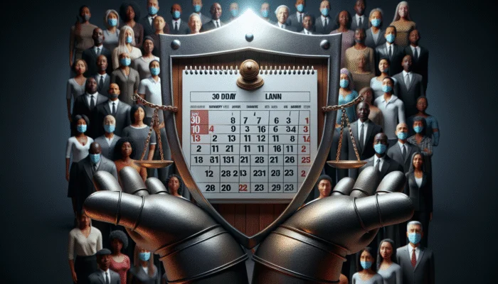 A shield over a 30-day calendar, symbolizing Mississippi's protective payday loan limits.