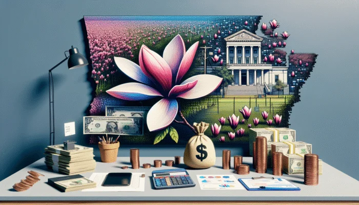 Mississippi loan office sign offering $500 loan at 15% fee, due next payday, with financial charts.