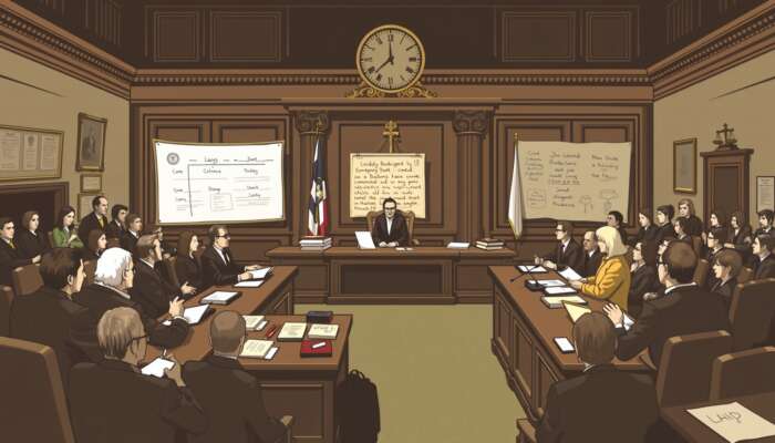 A vintage courtroom scene showing a diverse legislative assembly engaged in debate about consumer protection laws, surrounded by historical documents and symbols of justice, illustrating the evolution of payday loan regulations.