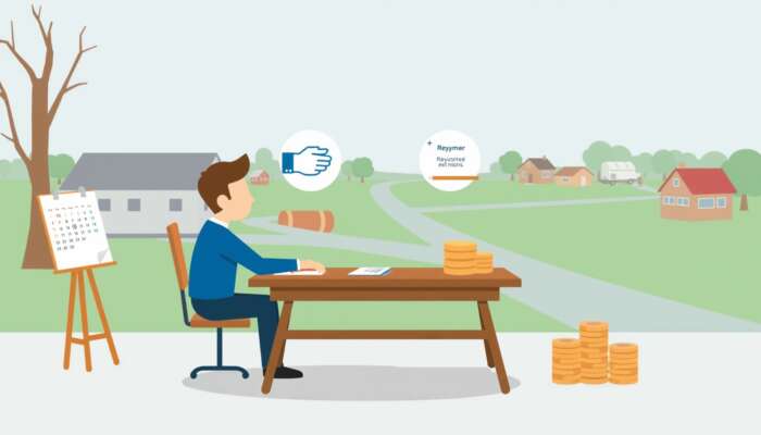 Illustration of a borrower at a table with icons representing repayment options: a calendar for due dates, a handshake for negotiating extensions, and a stack of coins for flexible installment plans, in a small Mississippi town setting.