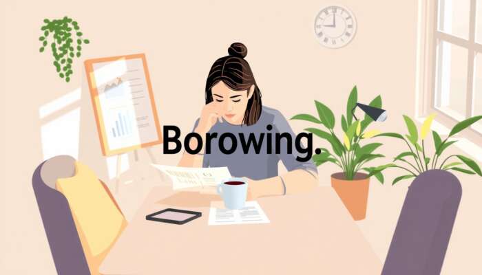 A person thoughtfully reviewing financial documents at a cozy table with a cup of coffee, surrounded by plants and natural light, symbolizing informed decision-making in borrowing.
