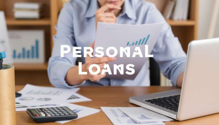 Person contemplating financial planning with documents, a laptop showing graphs, and a calculator on a desk.