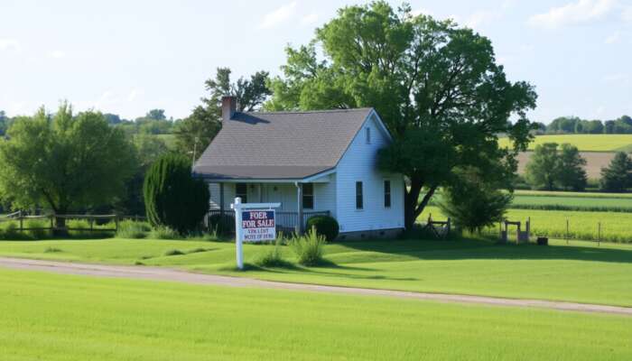 A picturesque Mississippi landscape with a charming rural home for sale, surrounded by greenery, symbolizing affordable housing and community support.